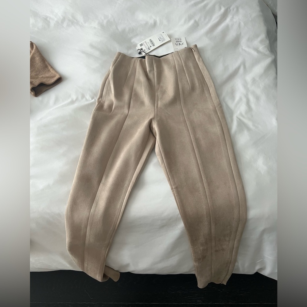 Cream suede leggings